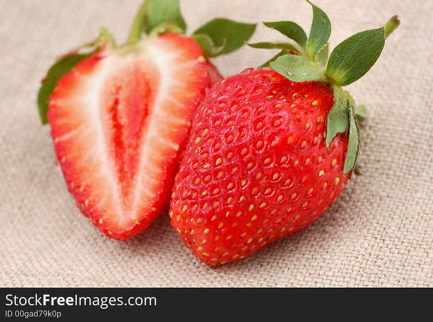 Two strawberries on the table