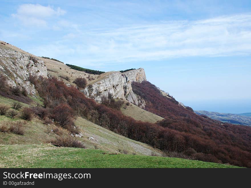 Beautiful landscape in green Crimean mountains with hills. Beautiful landscape in green Crimean mountains with hills