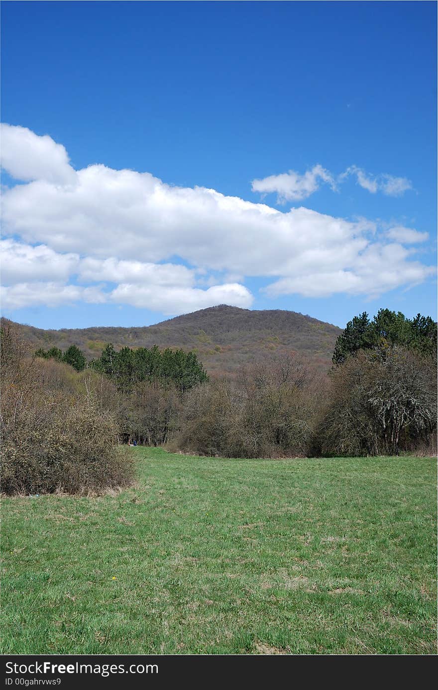 Beautiful landscape in green Crimean mountains with hills. Beautiful landscape in green Crimean mountains with hills