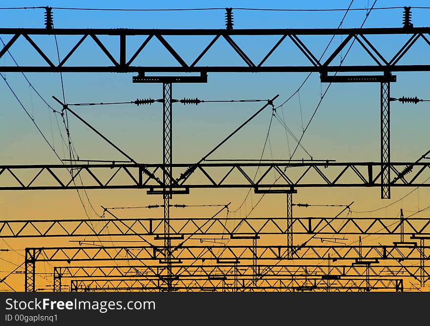 Railway wires and gradiant sky. Railway wires and gradiant sky