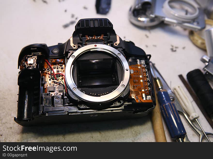 Camera repair on a table