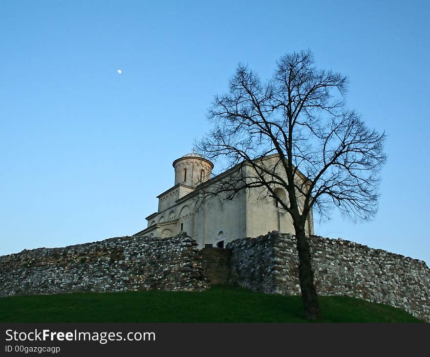 Ortodox church and tree in Serbia