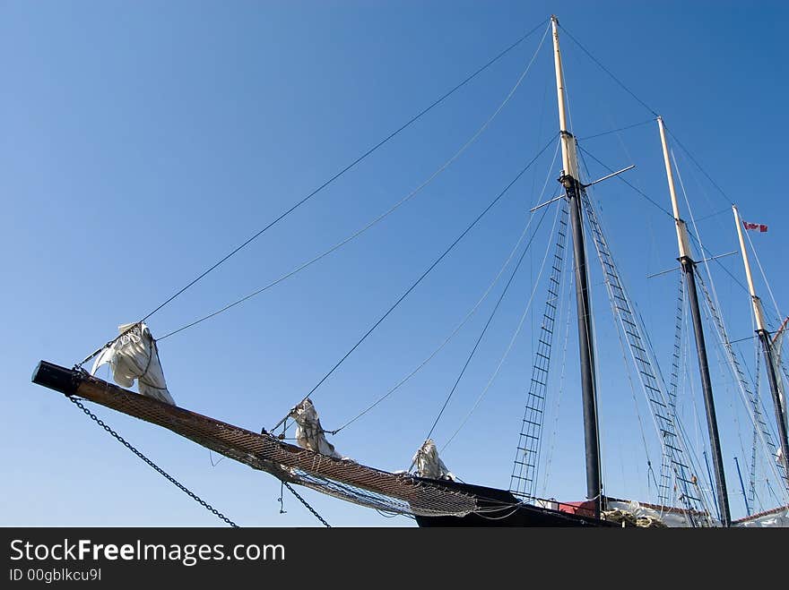 Tall ship and rigging in the Toronto harbour.