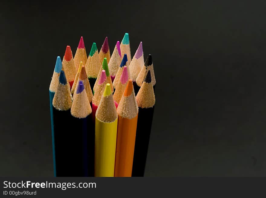 Color drawing pencils sharp head detail. Color drawing pencils sharp head detail