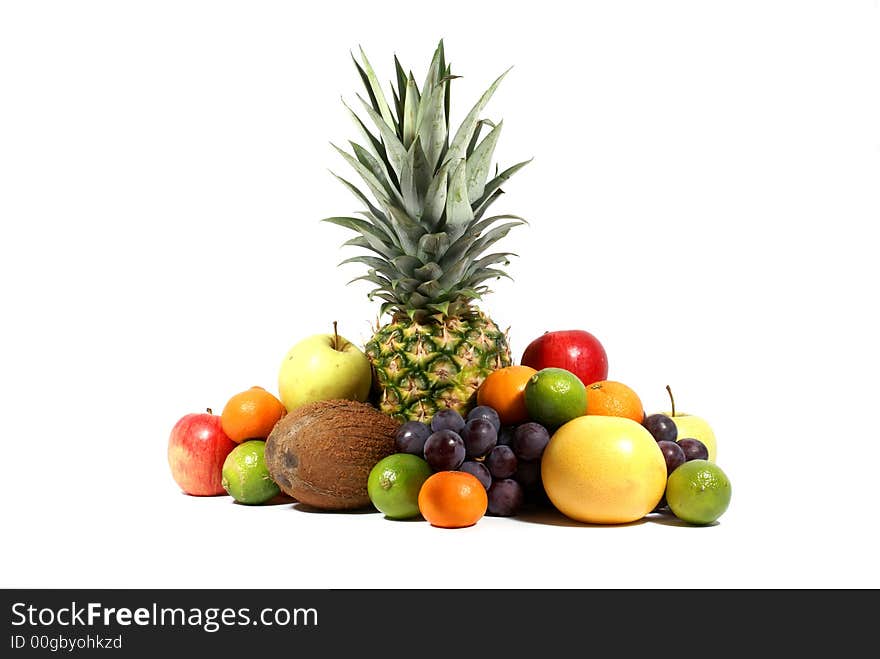 Set of different bright tasty fruits isolated on white