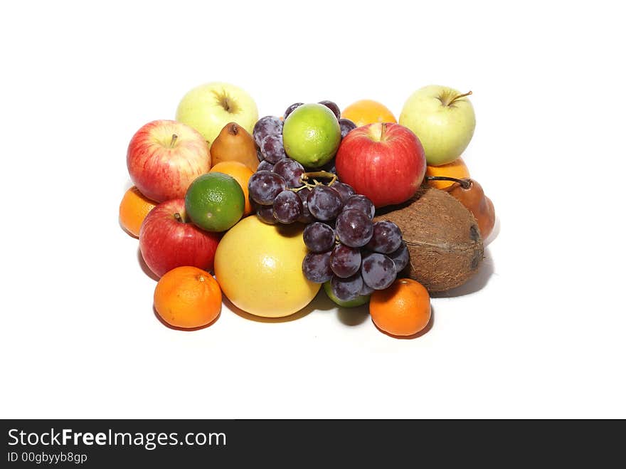 Set of different bright tasty fruits isolated on white