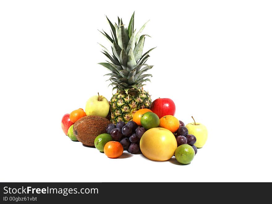 Set of different bright tasty fruits isolated on white