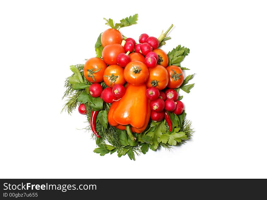 Different fresh tasty vegetables isolated on white background