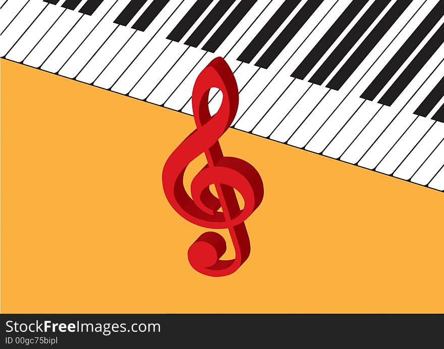 Virtual piano keyboard in orange background