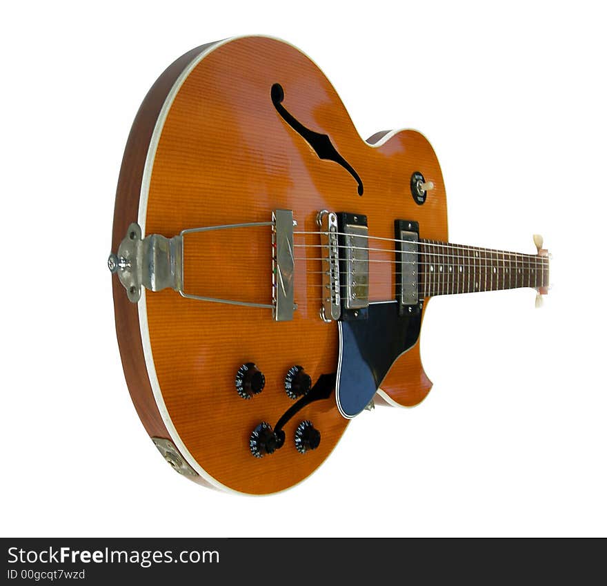 Great close-up of hollow body, electric guitar with clipping path included.