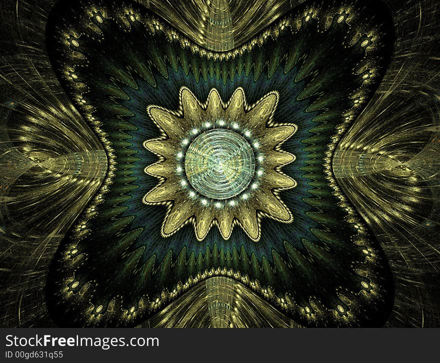 Abstract Green and Gold Fractal Design for pattern or background