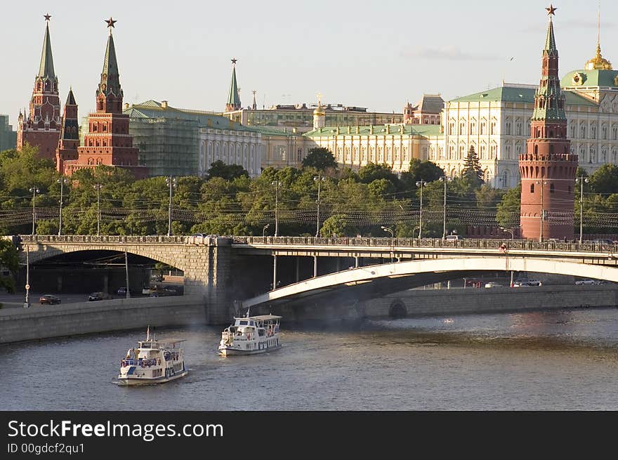 Russian Moscow Kremlin. bridge and Moscow river. Russian Moscow Kremlin. bridge and Moscow river