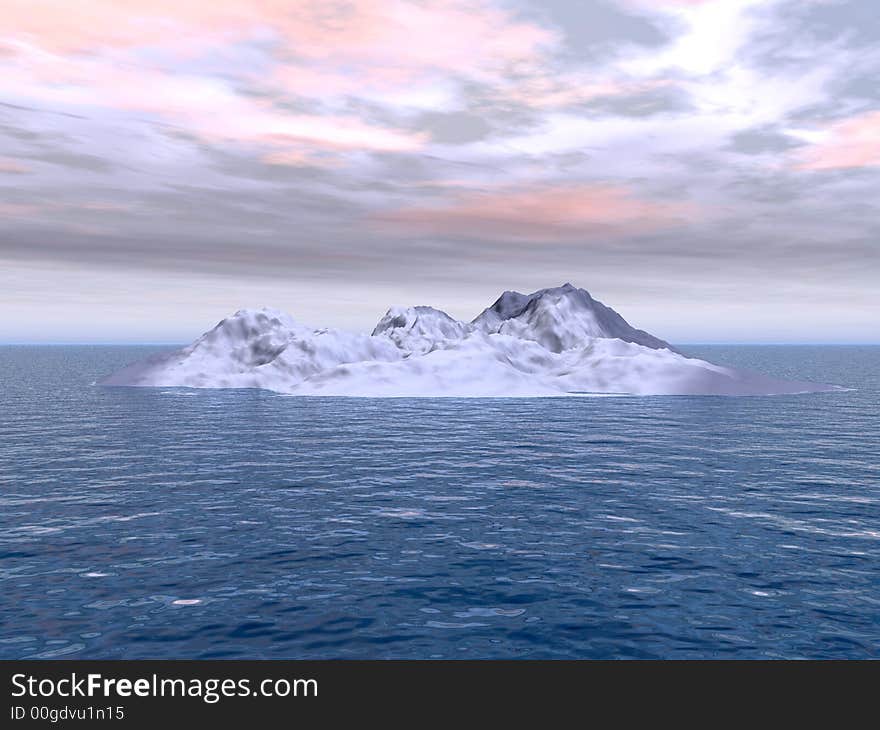 The big iceberg on  the open ocean - 3d landscape scene.