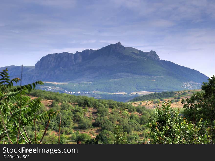 Crimean mountains with effective the sky and clouds. Crimean mountains with effective the sky and clouds