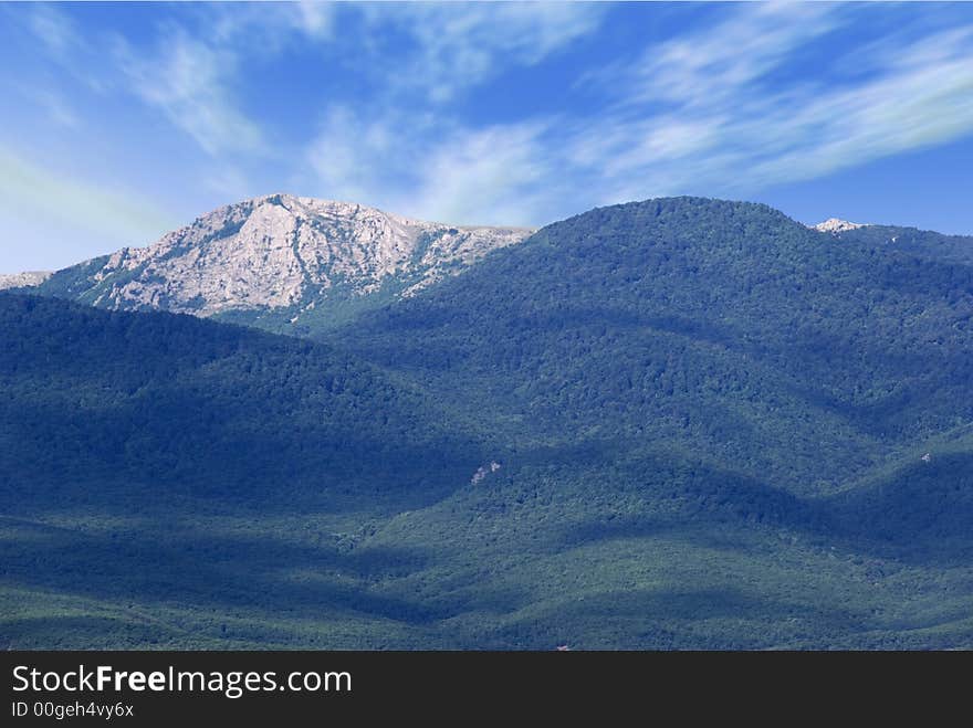 Crimean mountains with effective the sky and clouds