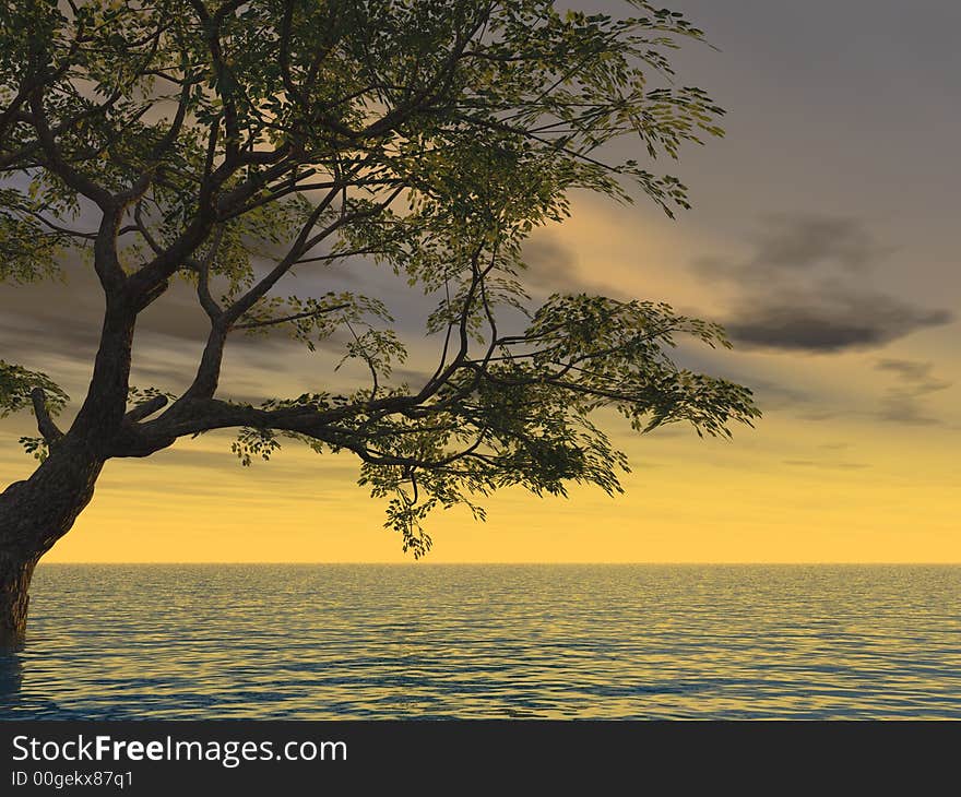 Old tree at a ocean beach - digital artwork.