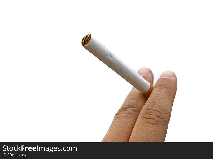 An isolated hand with a cigarette.