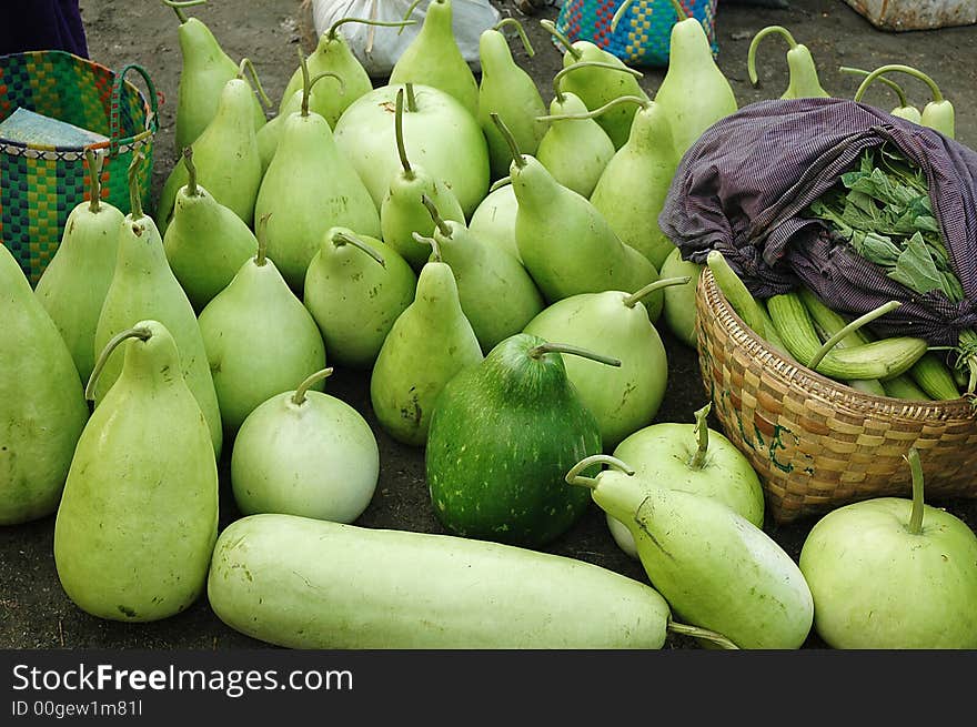 Fresh gourd sold at local market in Asia