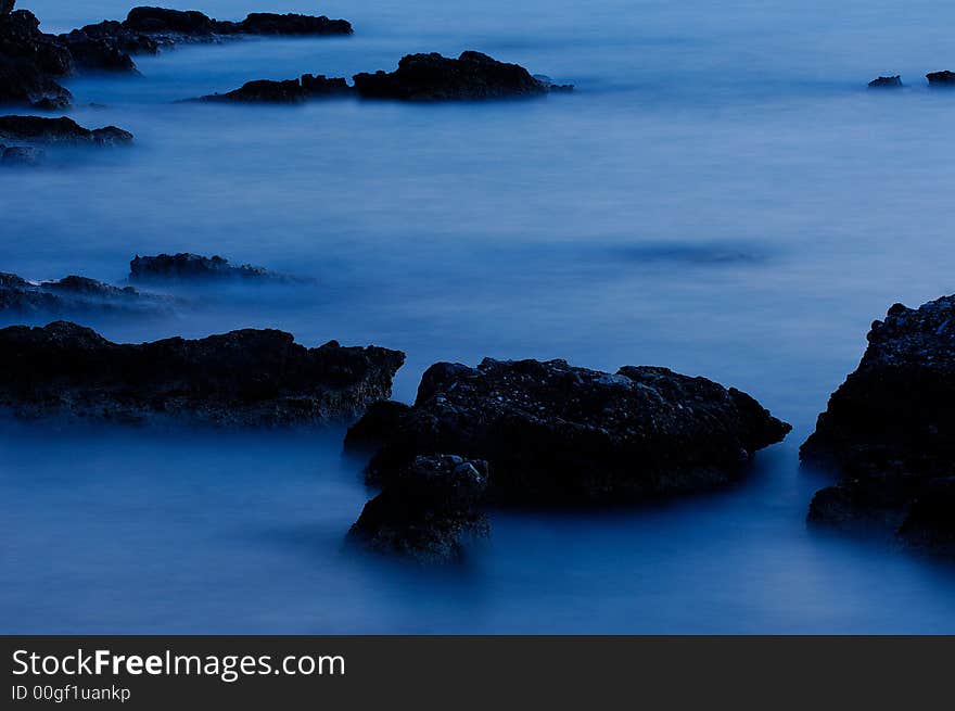 Picture of sea rocks at low light. Picture of sea rocks at low light