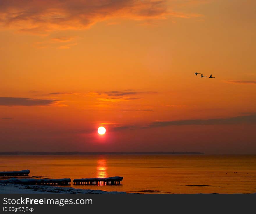 Sundown on baltic sea.