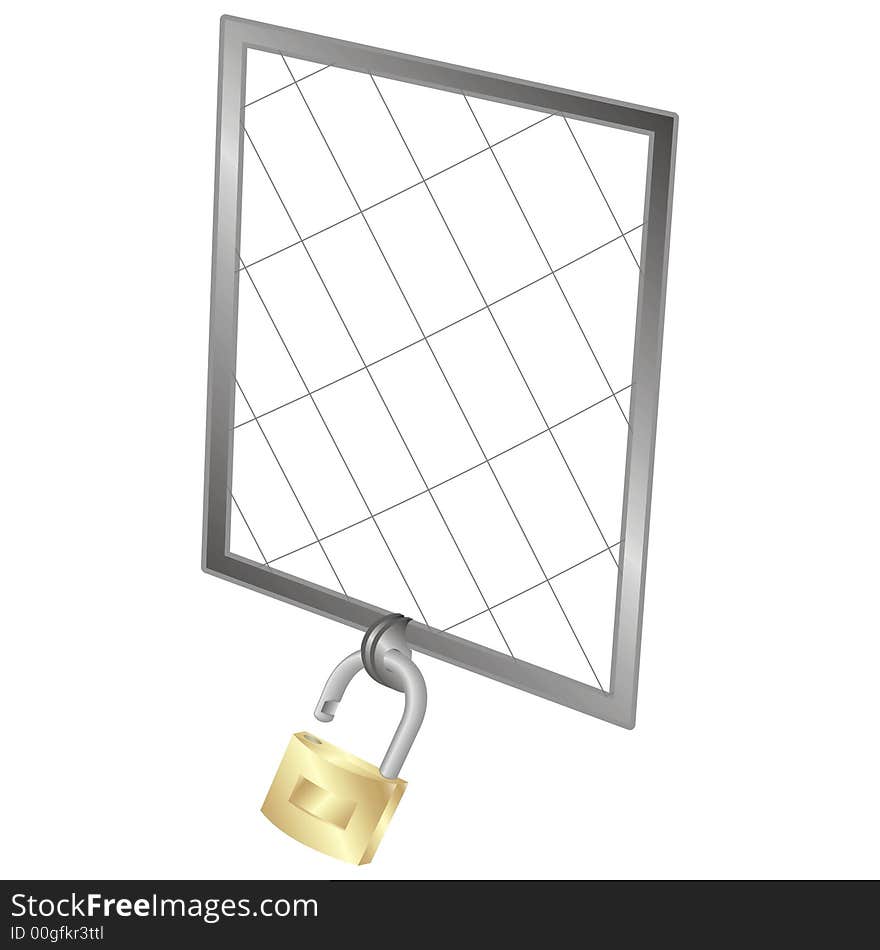 Art illustration: cage door with a padlock