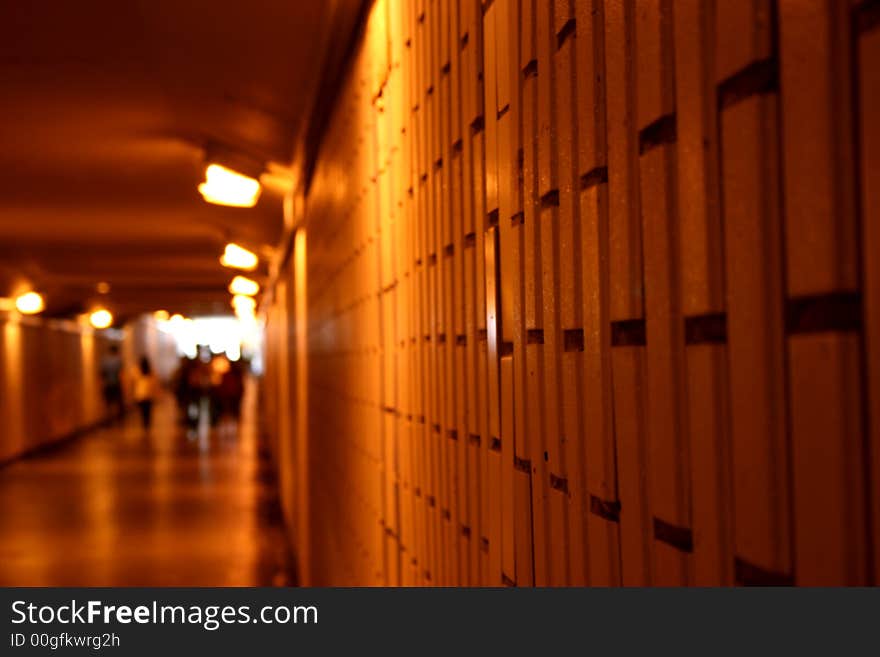 Underpass beneath a highway with halogen light