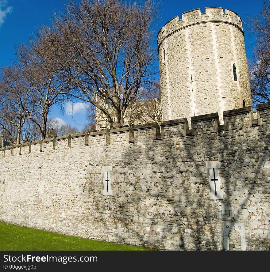 The walls of the Tower of London, near the Salt Tower, London, England. The walls of the Tower of London, near the Salt Tower, London, England.