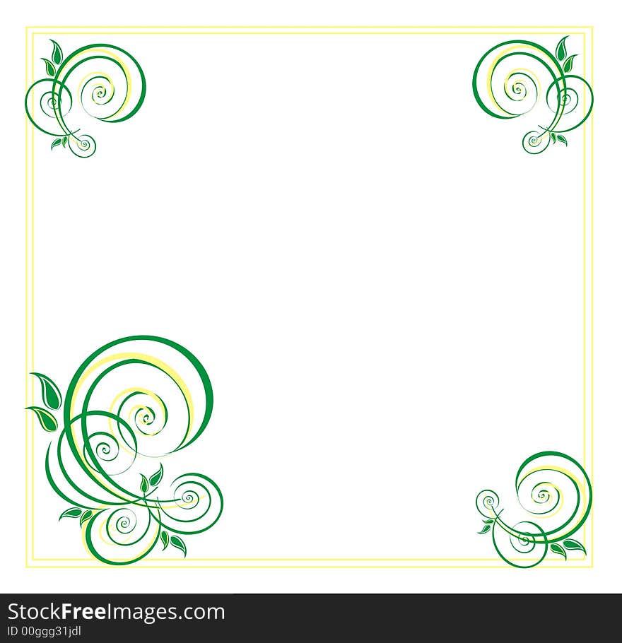 Framework made of green plants and yellow lines on a white background