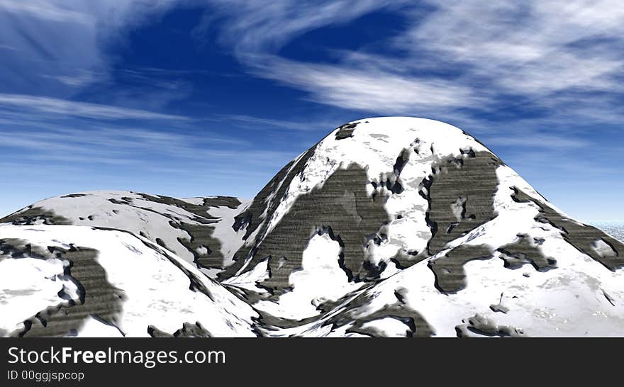 The cloudy sky above snow mountains - 3d illustration