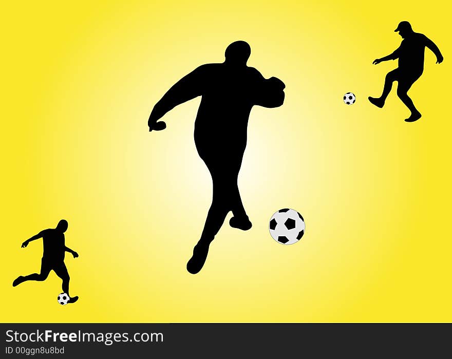 Illustration of three soccer players in a yellow background