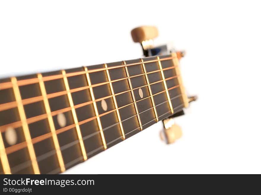 Acoustic guitar head on white background. Acoustic guitar head on white background