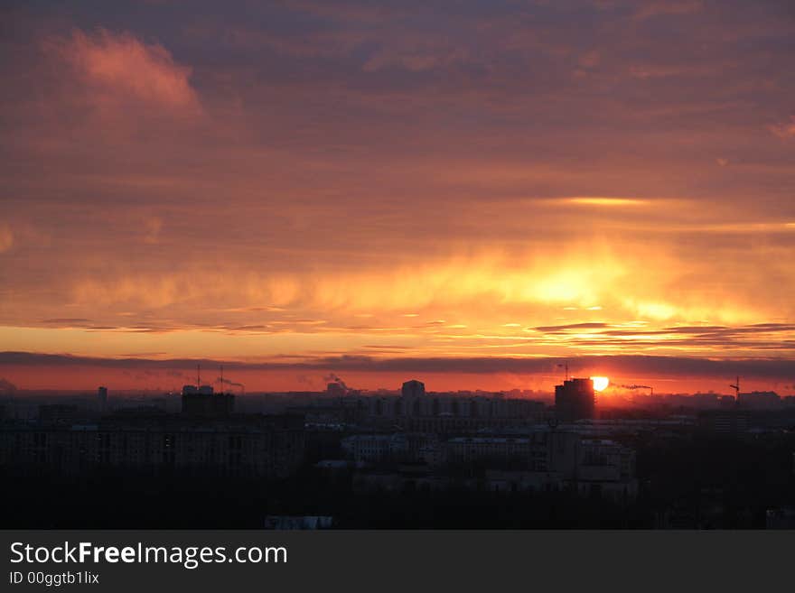 Industrial morning in moscow, sun and clouds. Industrial morning in moscow, sun and clouds