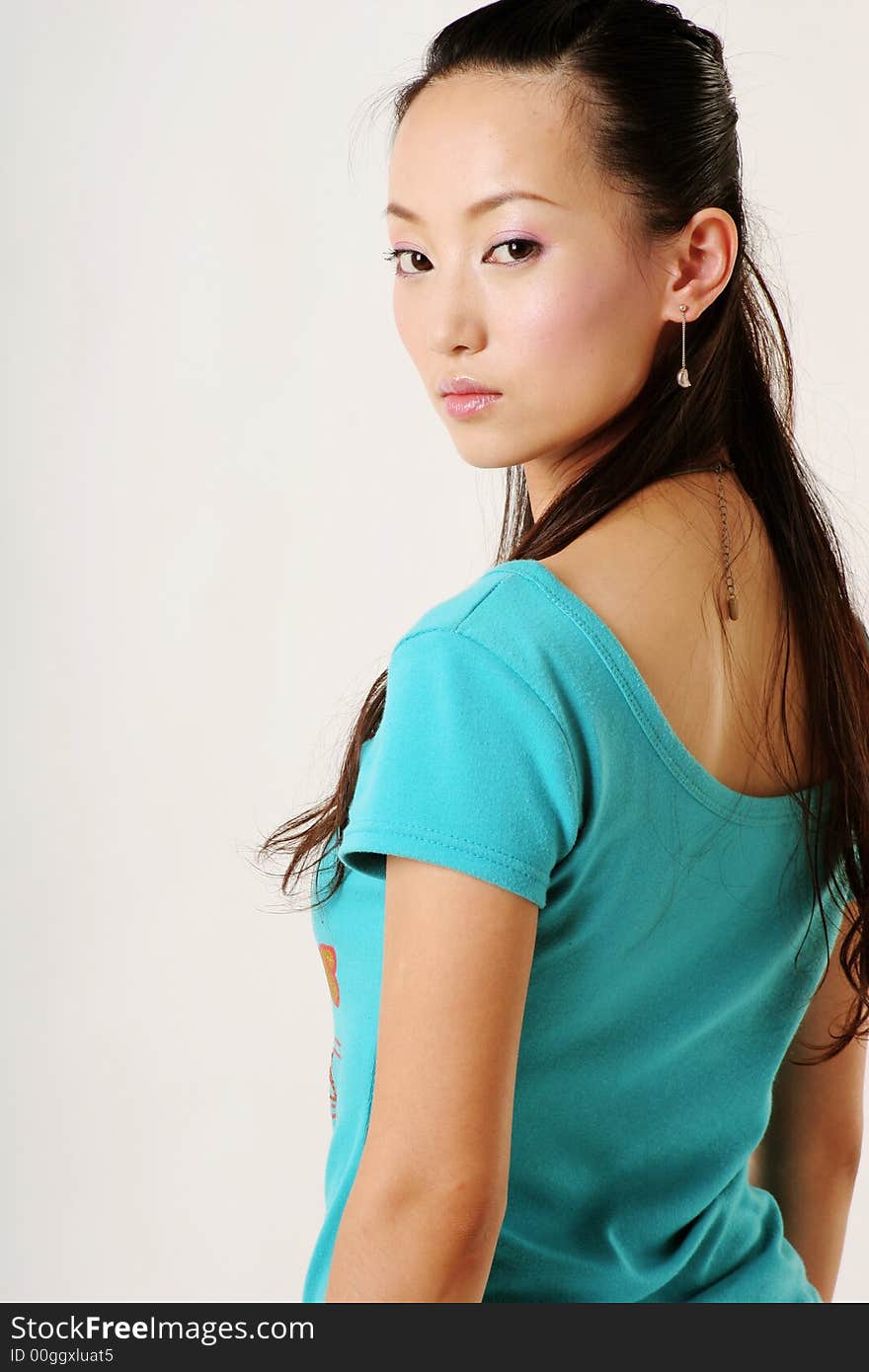 Modern Chinese girl in blue T-shirt