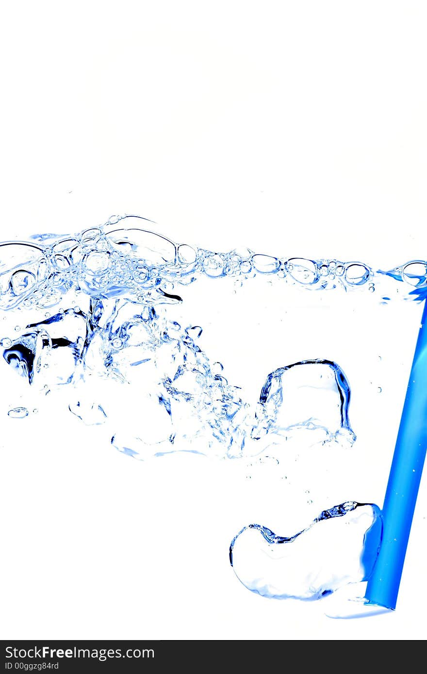 Stock photo of clear water bubbles and blue straw