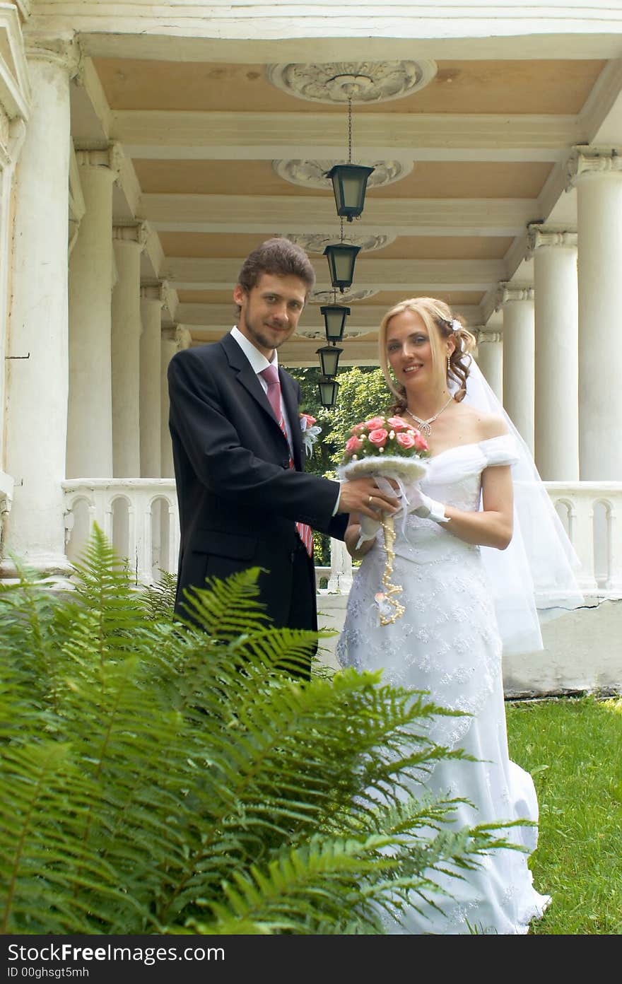 An image of a young couple during their wedding. An image of a young couple during their wedding