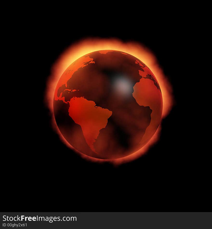 World maps on a hot/fire background. World maps on a hot/fire background