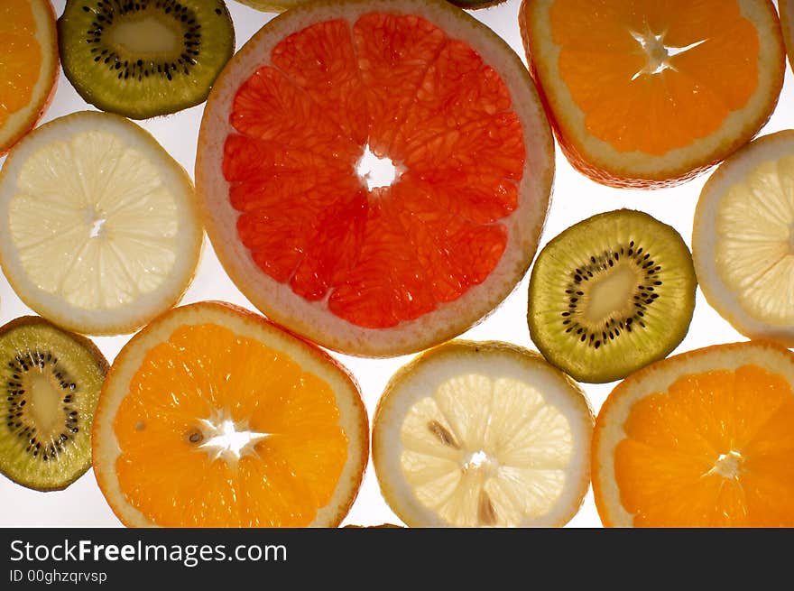 An image of cut slices of fruits. An image of cut slices of fruits