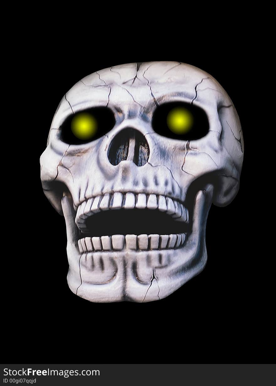 Skull with green glowing eyes. Skull with green glowing eyes