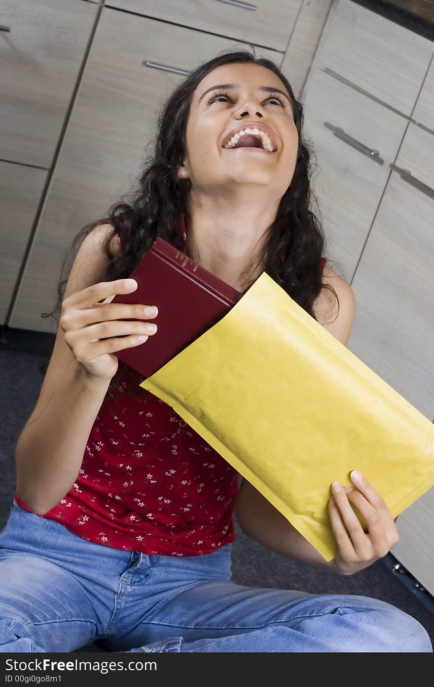 Girl with envelope in her hands. Girl with envelope in her hands