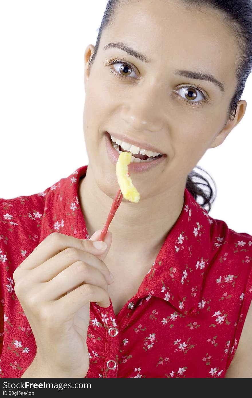 Girl eating potato