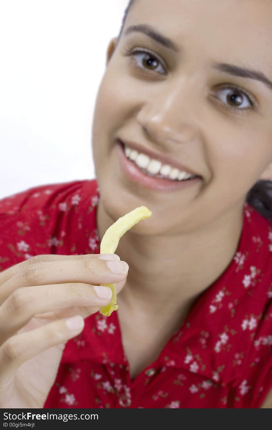 Girl eating potato