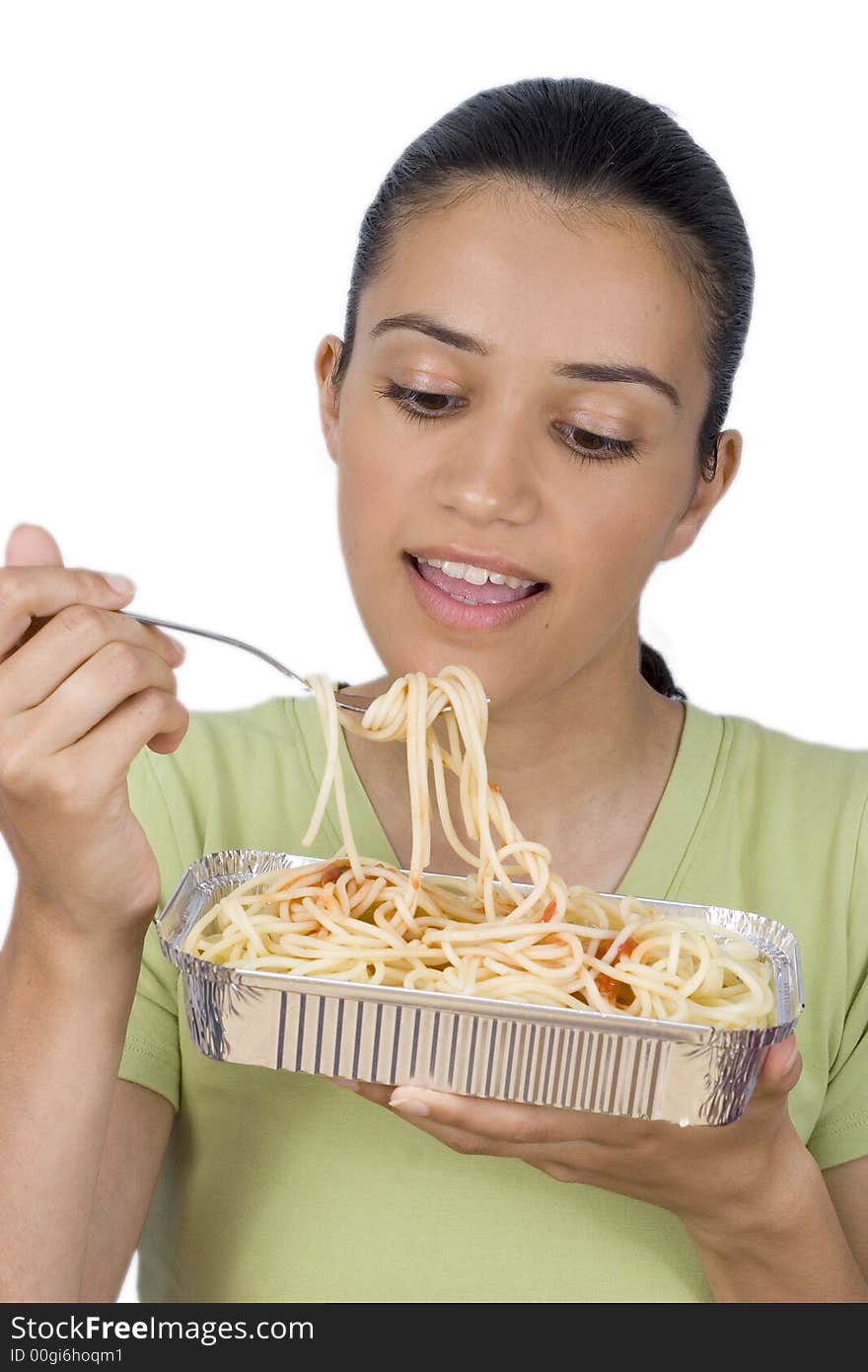 Girl eating spaghetti