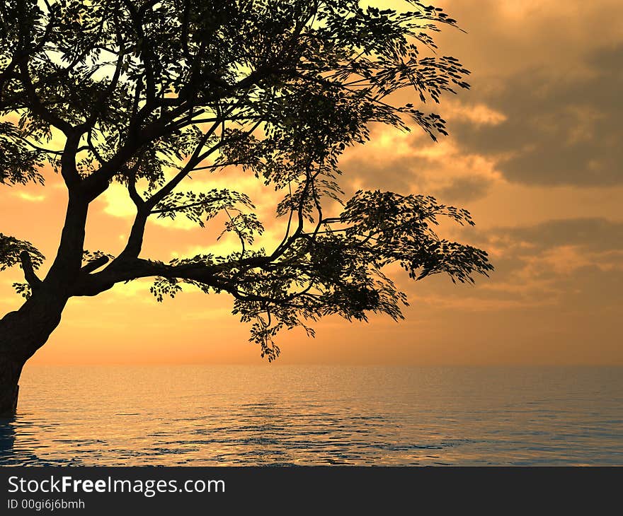 Old tree at a ocean beach - digital artwork.