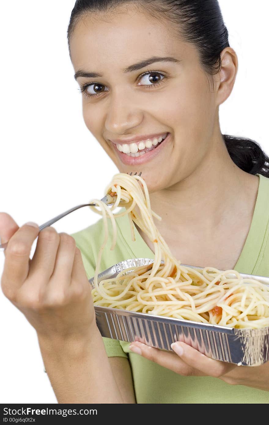 Girl eating spaghetti