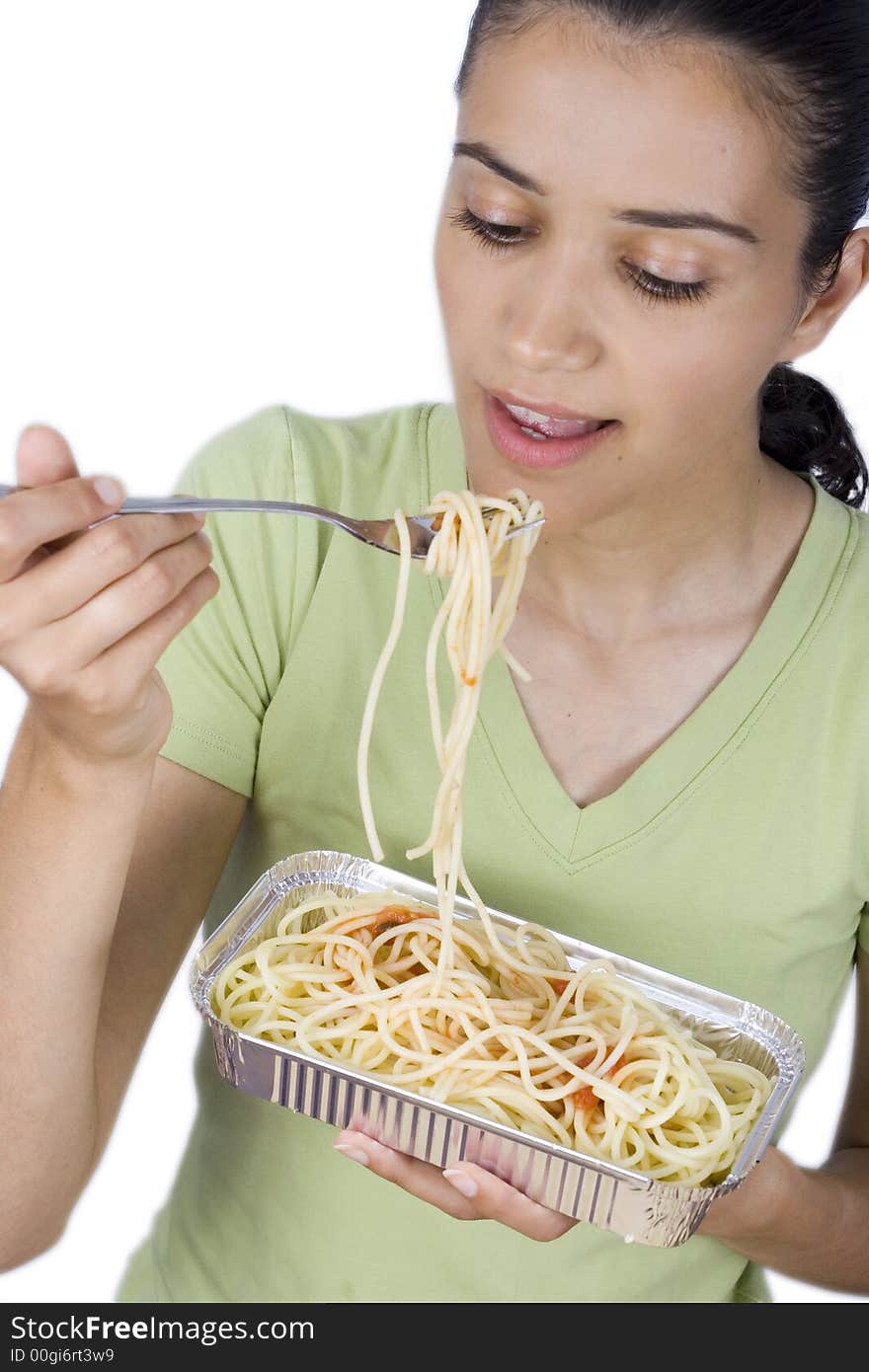 Girl eating spaghetti