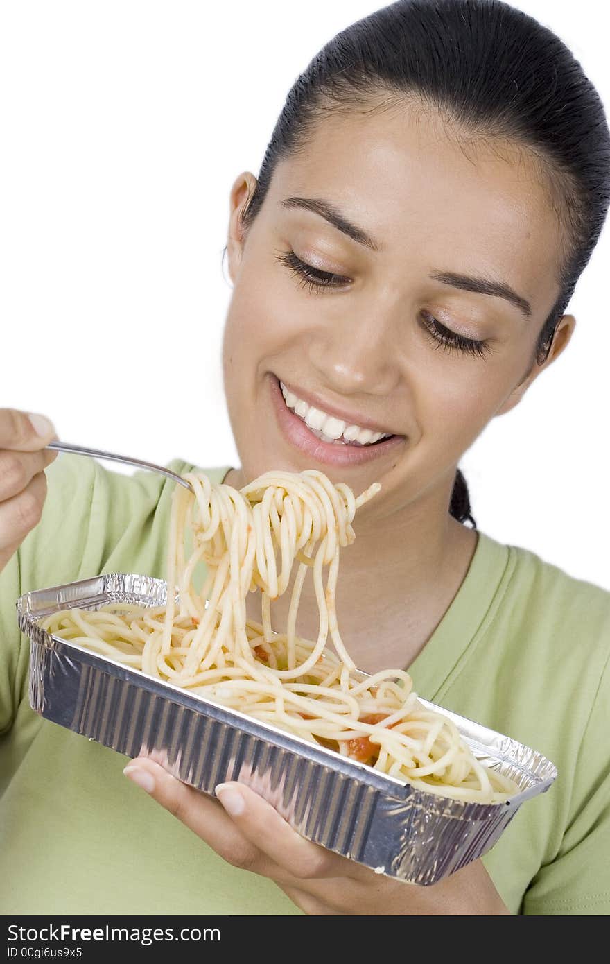 Girl eating spaghetti