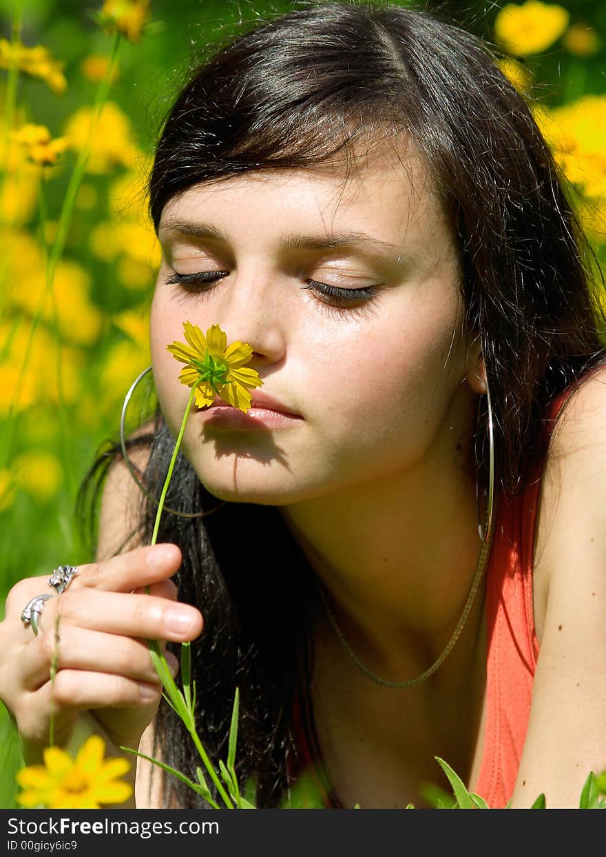 Young Girl With  Camomile