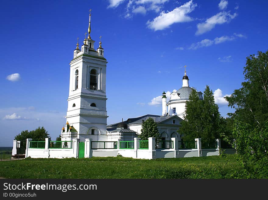 Belltower and church in village Konstantinovo where has been born and has grown Russian poet Sergey Yesenin. Belltower and church in village Konstantinovo where has been born and has grown Russian poet Sergey Yesenin