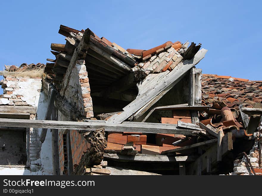 Collapsed roof near Venice in Italy. Collapsed roof near Venice in Italy