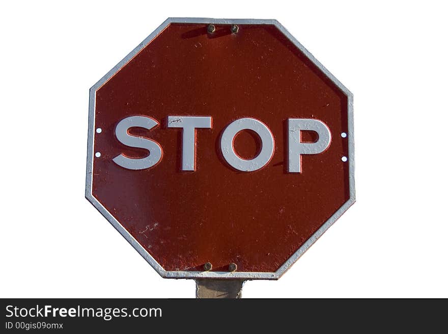 A stop sign shot against a white background